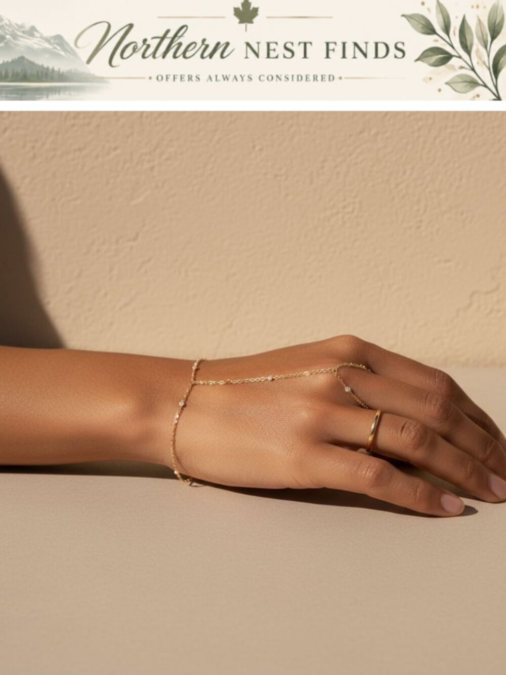 14K Gold Plated Hand Chain Bracelet Adjustable Lobster Clasp for Women